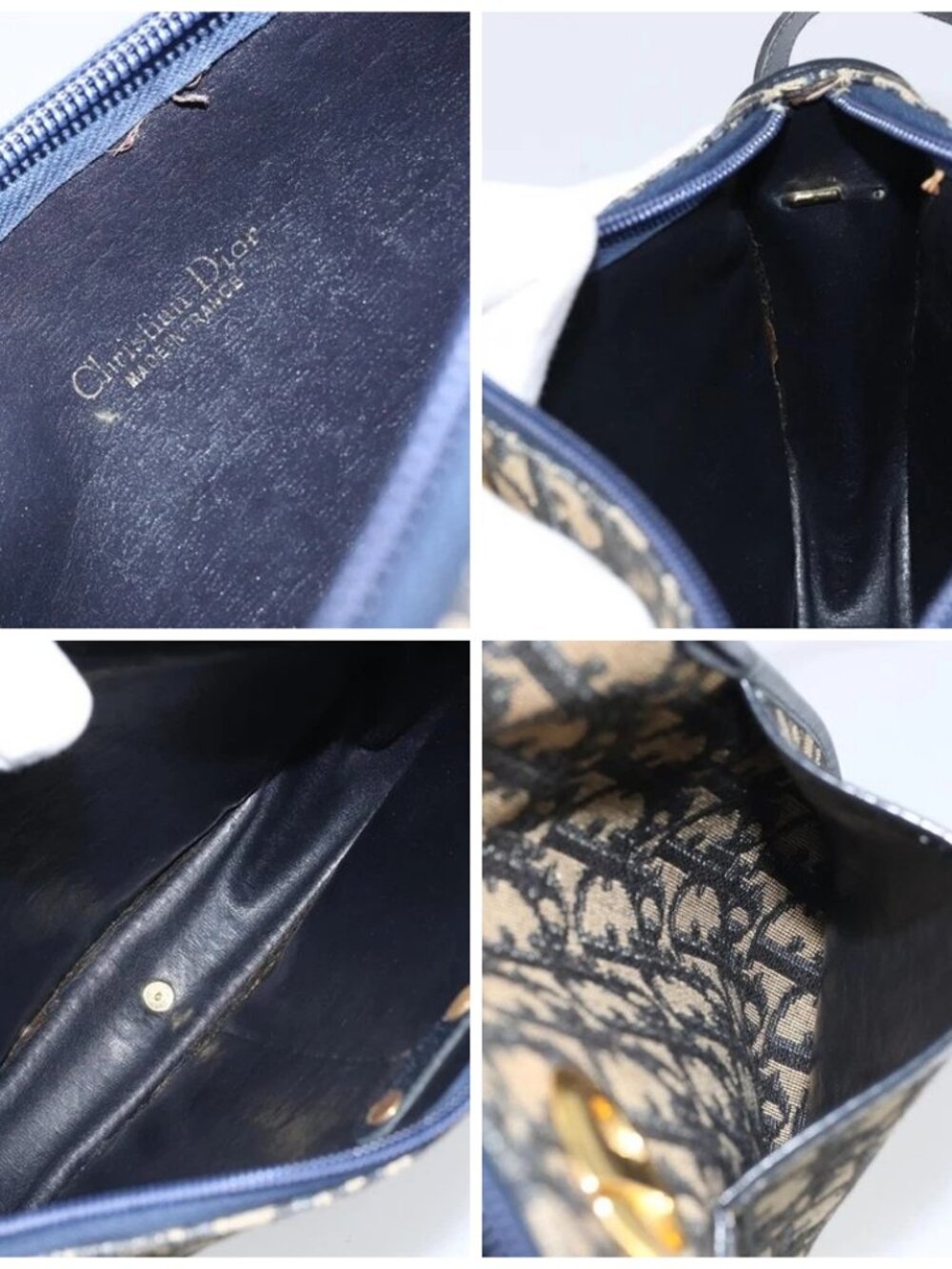 Christian Dior Trotter Canvas Shoulder Bag Navy Gold Auth 171117 - Picture 14 of 15